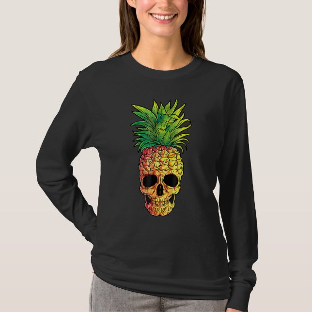 Camiseta Pineapple Skull Aloha praia Gótico Havaiano (Frente)