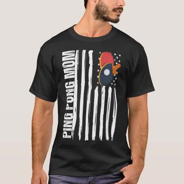 Camiseta Ping Pong Mãe Mesa Tênis Mãe Americana Bandeira Mã (Frente)