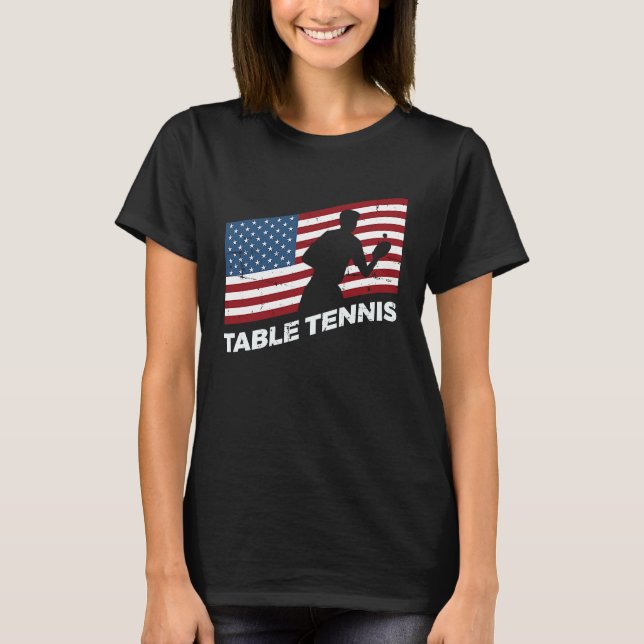Camiseta Ping Pong Player EUA Flag Mesa (Frente)