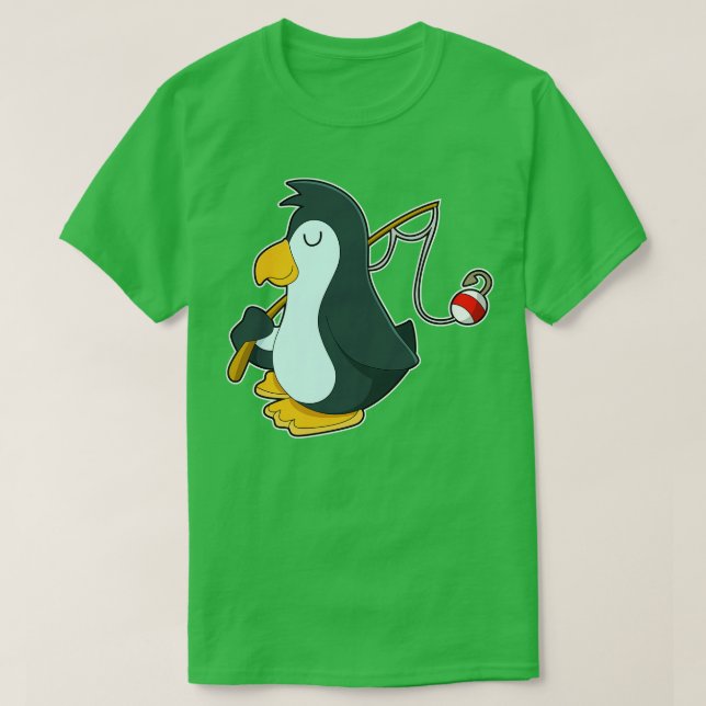 Camiseta Pinguim a pescar com haste de pesca (Frente do Design)