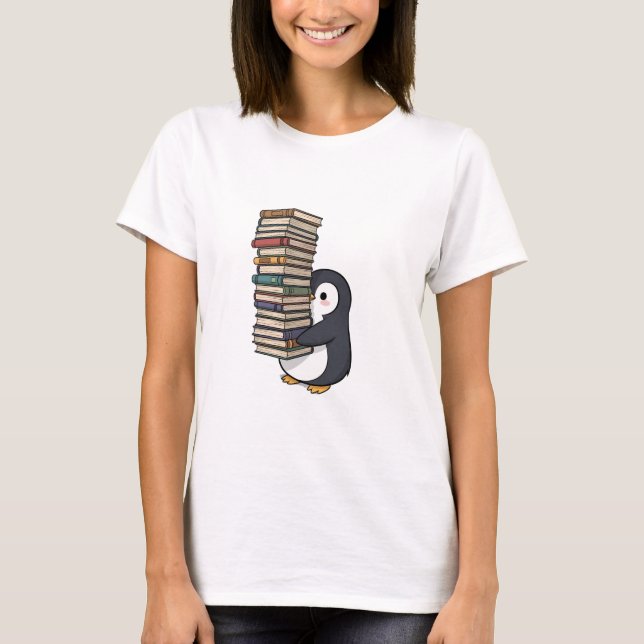 Camiseta Pinguim Adorável Devorador de Livros (Frente)