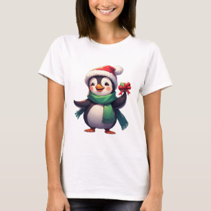 Camiseta Pinguim Adorável Vestido para o Natal