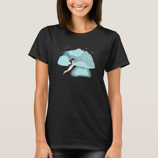 Camiseta Pinguim Antártico Saltando numa Piscina de Anta Ág (Frente)