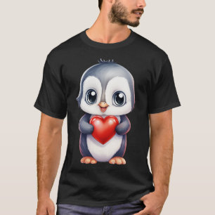 Camiseta Pinguim bebê bonito segurando o coração