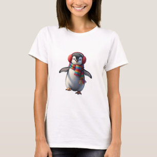 Camiseta Pinguim Bebê Fofo com Cachecol Arco-Íris e Proteto