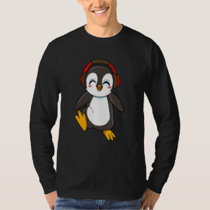 Camiseta Pinguim Bonito Com Fones de ouvido Dançando Zoo An