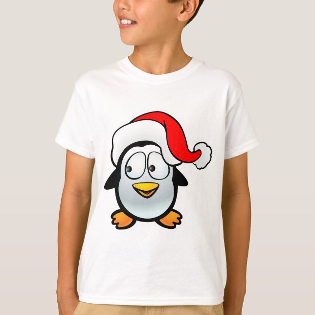 Camiseta Pinguim Bonito De Bebê Com Chapéu De Pai Natal (Frente)