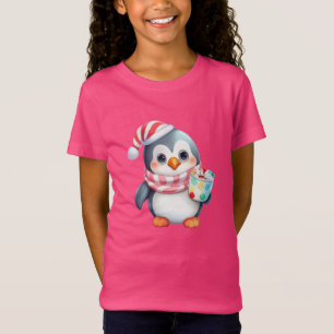 Camiseta Pinguim bonito e feliz com lanche
