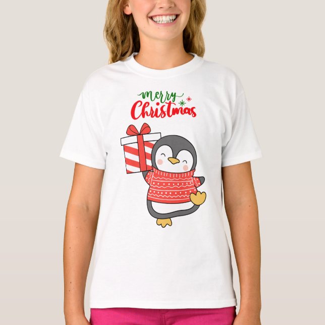 Camiseta Pinguim Bonito Feliz Natal (Frente)