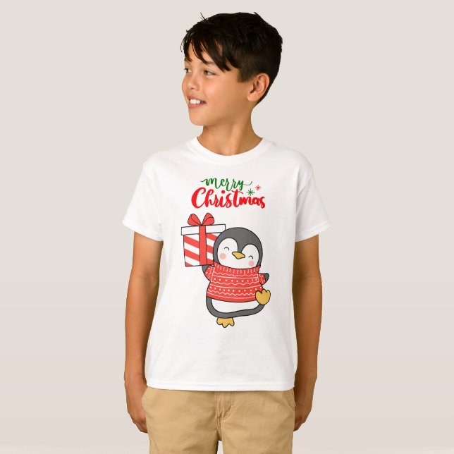 Camiseta Pinguim Bonito Feliz Natal (Frente Completa)