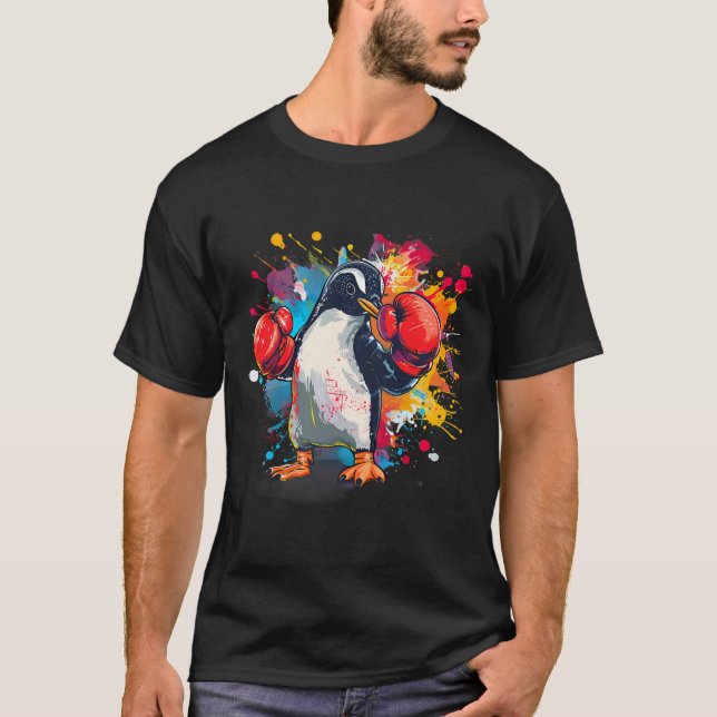 Camiseta Pinguim Boxeador Com Luvas de Boxe Kickboxing Engr (Frente)