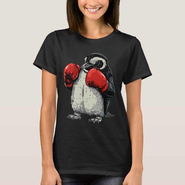 Camiseta Pinguim Boxeando Com Luvas de Boxe Kickboxing Engr (Frente)