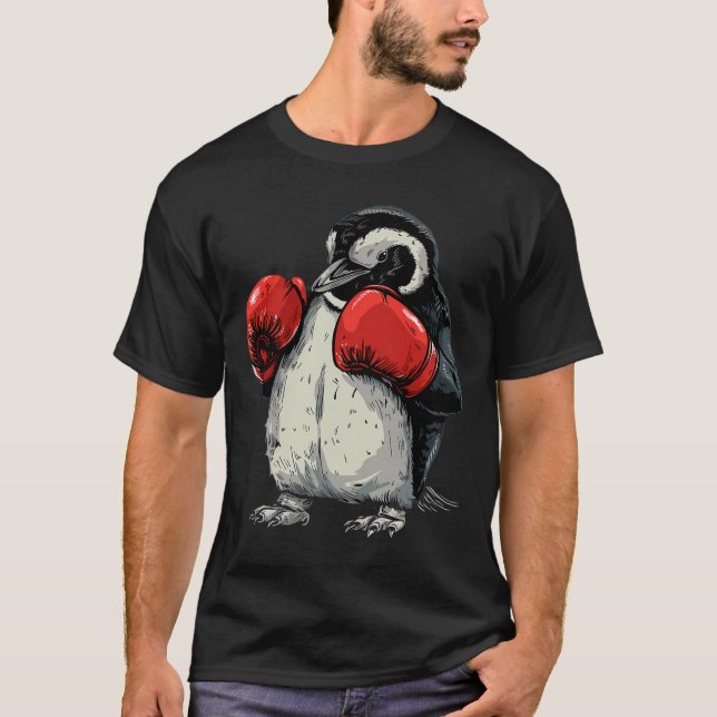 Camiseta Pinguim Boxeando Com Luvas de Boxe Kickboxing Engr (Frente)
