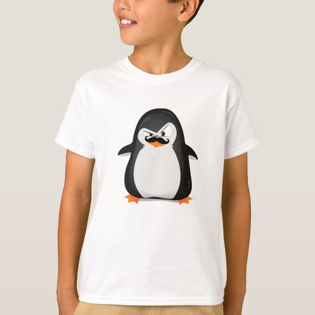 Camiseta Pinguim branco preto bonito e bigode engraçado (Frente)