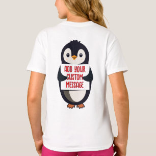 Camiseta Pinguim brincalhão com um sinal para sua mensagem