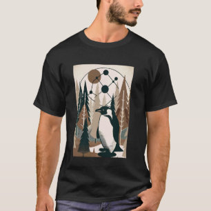 Camiseta Pinguim Caminhando No Retro Preto Bege Marrom Taup