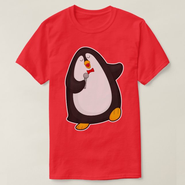 Camiseta Pinguim cantando com empate de microfone (Frente do Design)