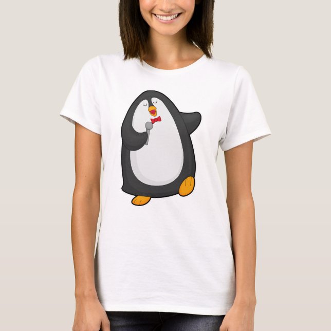 Camiseta Pinguim cantando com microfone e gravata (Frente)