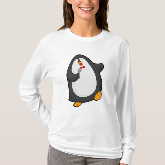 Camiseta Pinguim cantando com microfone e gravata (Frente)