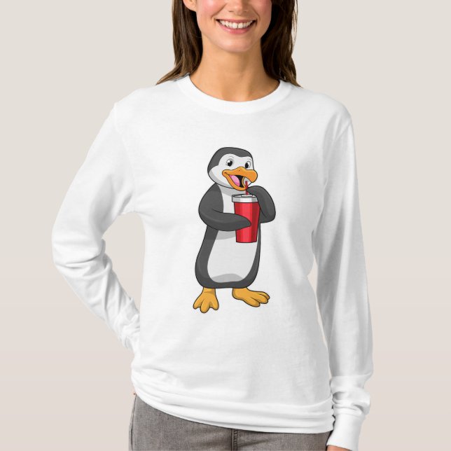 Camiseta Pinguim com Bebendo com palha (Frente)