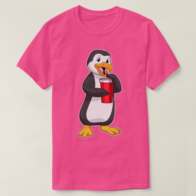Camiseta Pinguim com Bebendo com palha (Frente do Design)