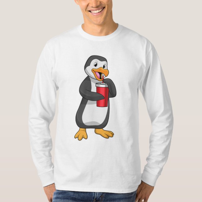 Camiseta Pinguim com Bebendo com palha (Frente)