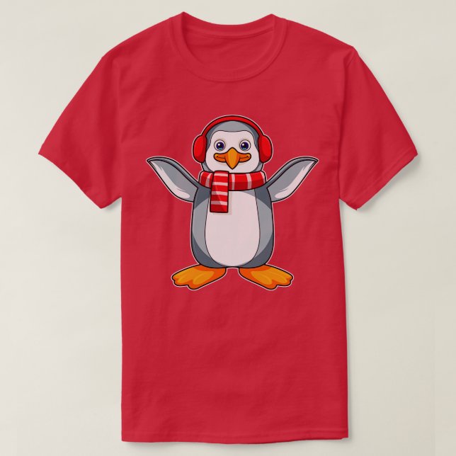 Camiseta Pinguim com cachecol fone de ouvido (Frente do Design)