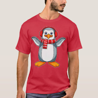Camiseta Pinguim com cachecol fone de ouvido