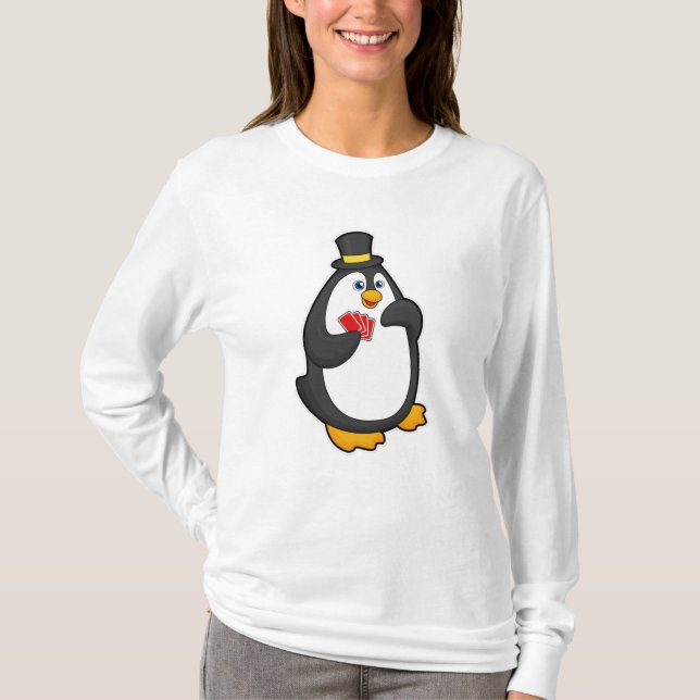Camiseta Pinguim com chapéu no Poker com cartões Poker (Frente)