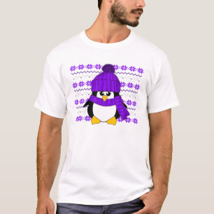 Camiseta Pinguim Com Chapéu Roxo E Scarf De Natal Útil S