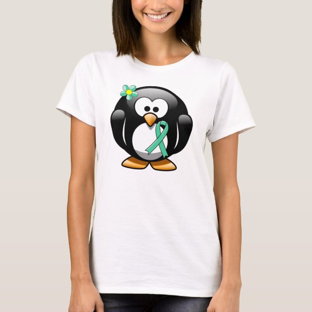 Camiseta Pinguim com Laço de Conscientização Verde Claro (Frente)