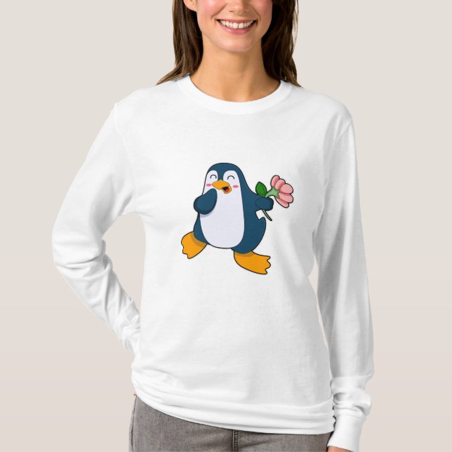 Camiseta Pinguim com rosa Flower (Frente)