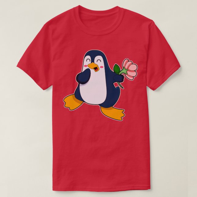 Camiseta Pinguim com rosa Flower (Frente do Design)