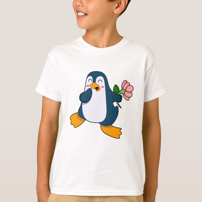 Camiseta Pinguim com rosa Flower (Frente)