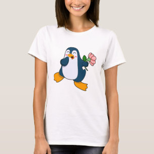 Camiseta Pinguim com rosa Flower