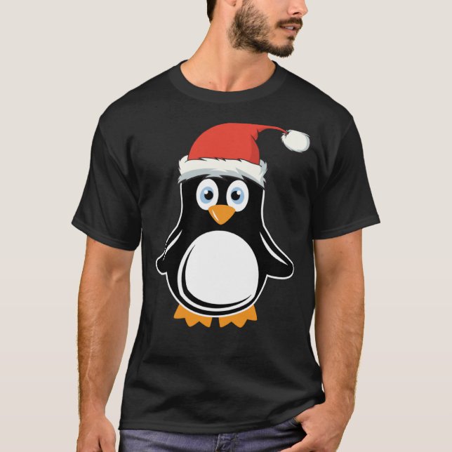 Camiseta Pinguim com Santa Hat (Frente)