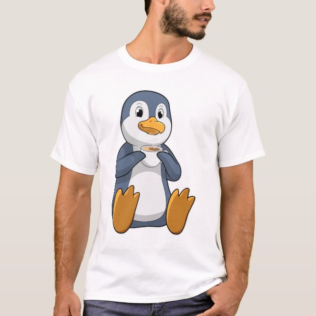 Camiseta Pinguim com Xícara de Café (Frente)