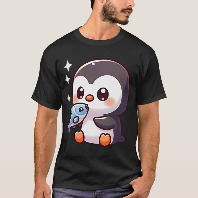 Camiseta pinguim comendo peixe (Frente)