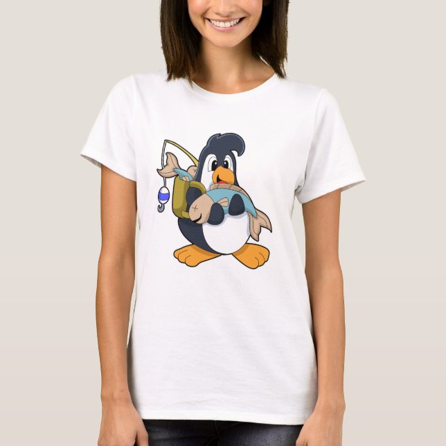 Camiseta Pinguim como Anglas com Peixe (Frente)