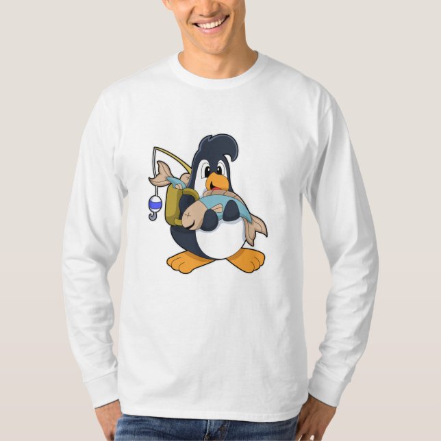 Camiseta Pinguim como Anglas com Peixe (Frente)
