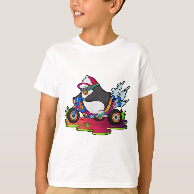 Camiseta Pinguim como Biker com motocicleta (Frente)