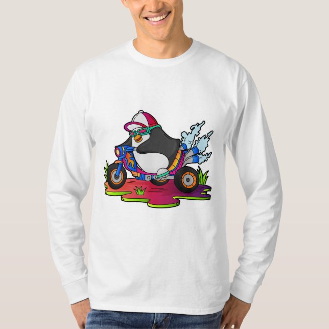 Camiseta Pinguim como Biker com motocicleta (Frente)