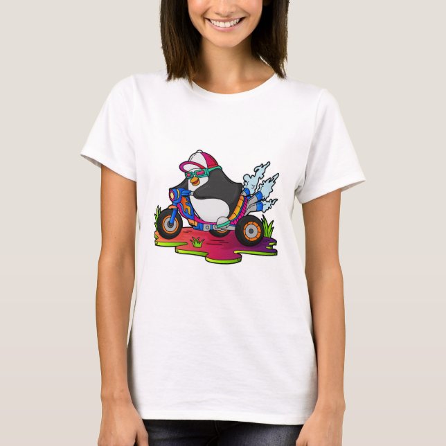 Camiseta Pinguim como Biker com motocicleta (Frente)