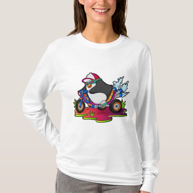 Camiseta Pinguim como Biker com motocicleta (Frente)