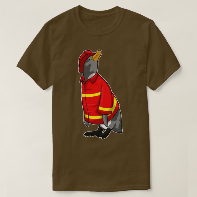 Camiseta Pinguim como Bombeiro com Capacete (Frente do Design)