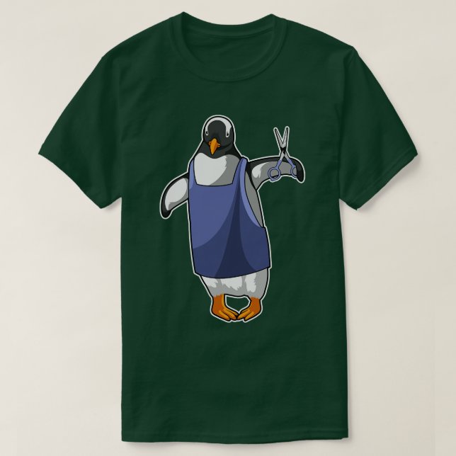 Camiseta Pinguim como Cabeleireiro com Tesoura (Frente do Design)