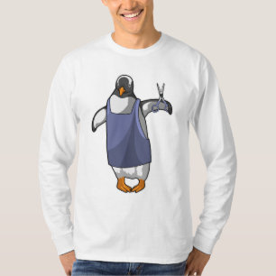 Camiseta Pinguim como cabeleireiro com tesoura