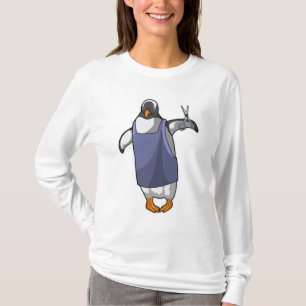 Camiseta Pinguim como cabeleireiro com tesoura