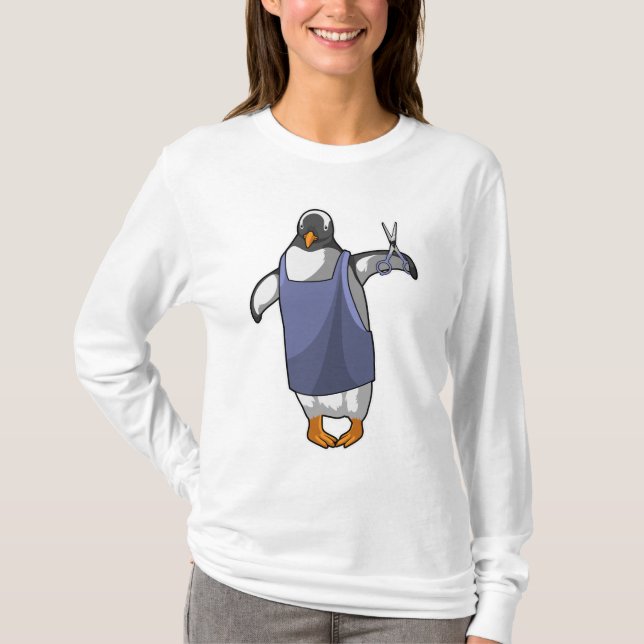 Camiseta Pinguim como cabeleireiro com tesoura (Frente)