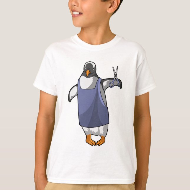 Camiseta Pinguim como cabeleireiro com tesoura (Frente)